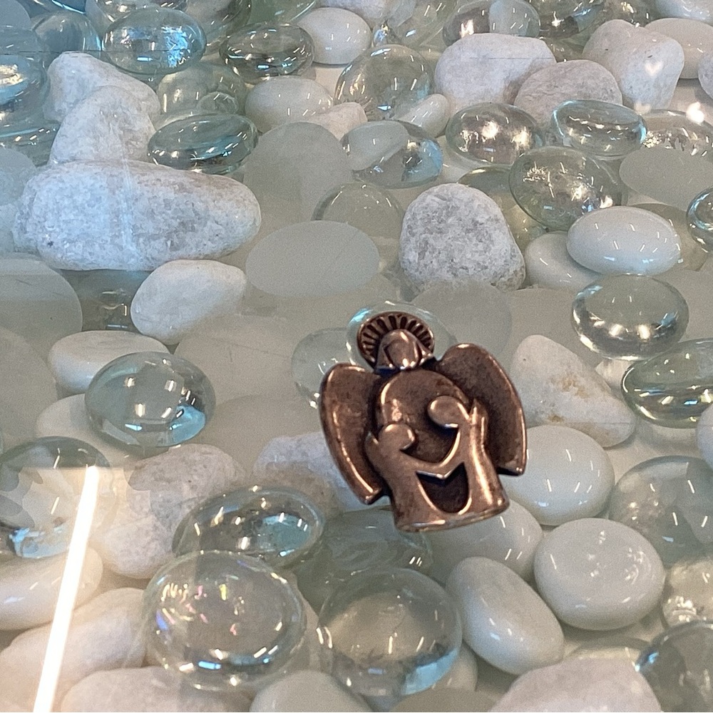 Vintage silver angel with children pin